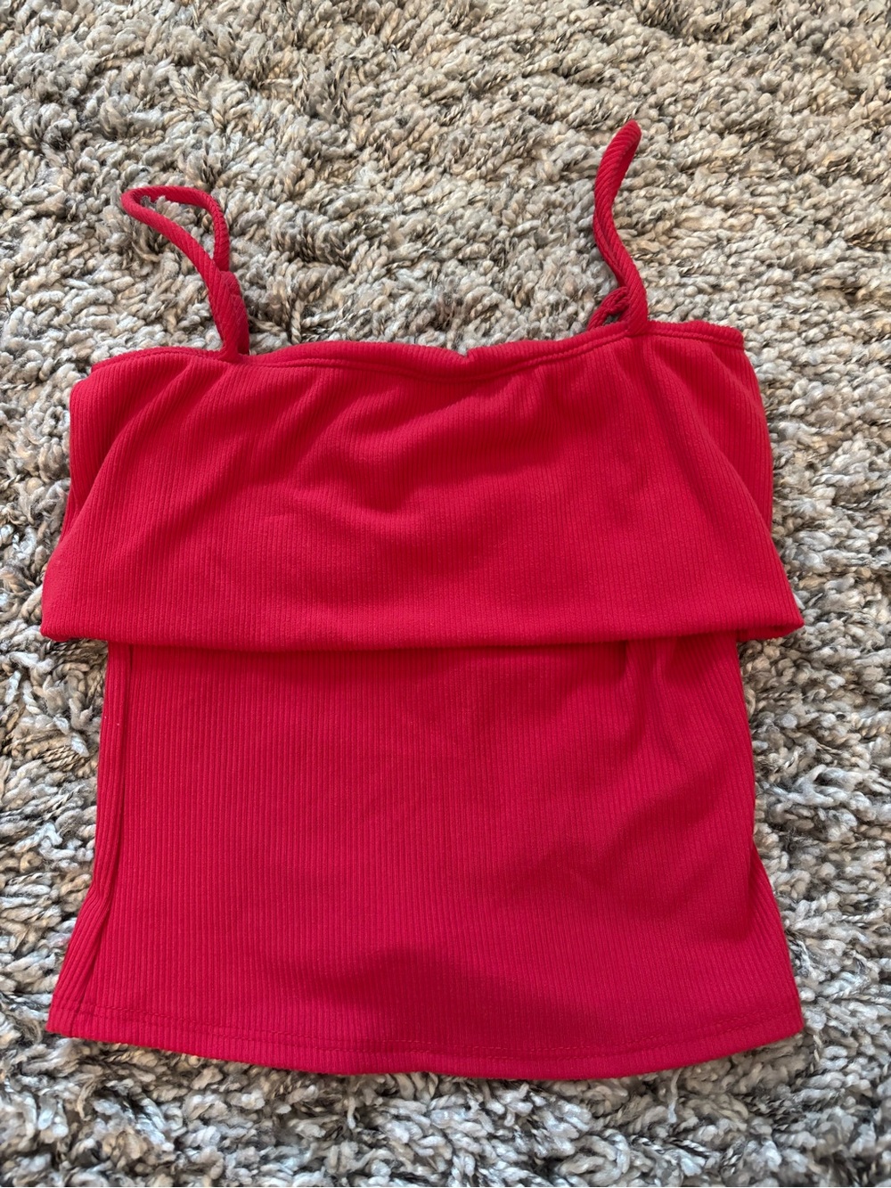 Red Ribbed Fold-Over Camisole